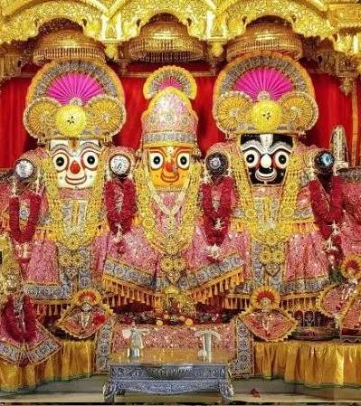 Shree Jagannathji Mandir interior sanctum with Holy Trinity idols, Ahmedabad Gujarat